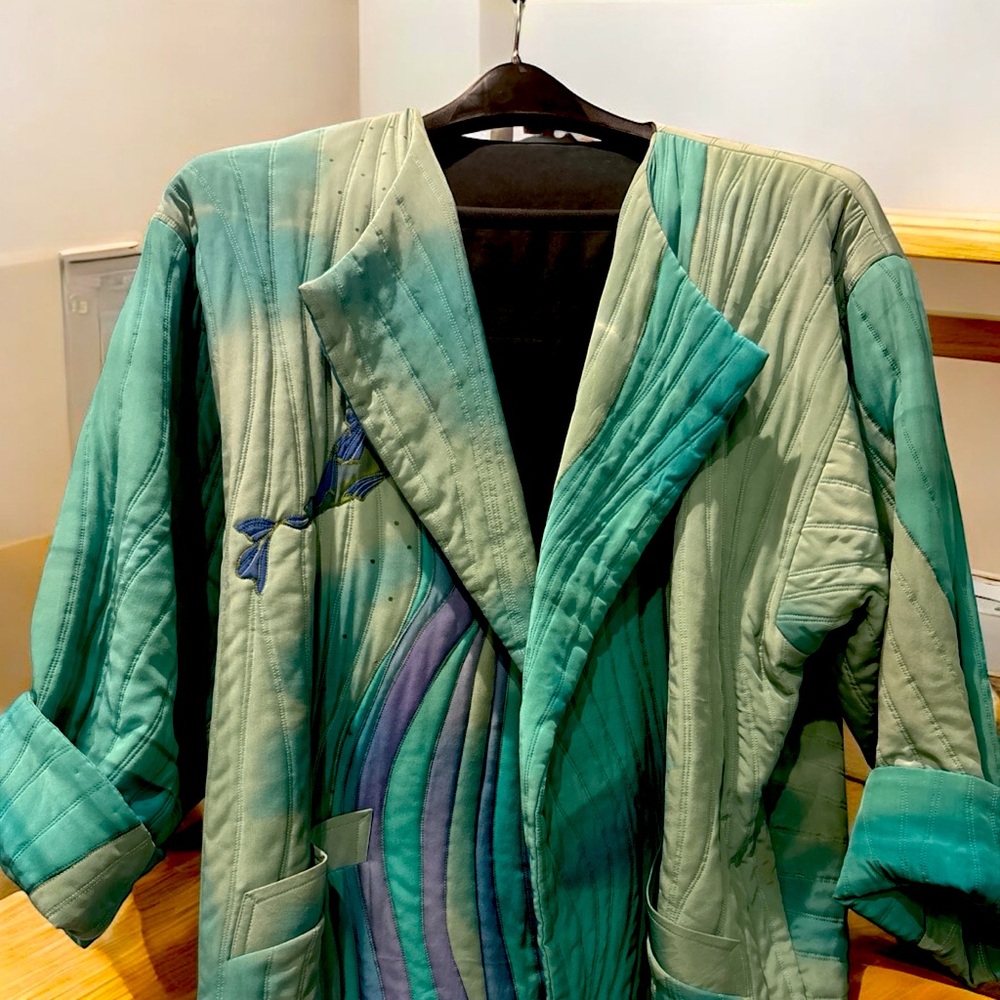 Vintage Kiss of the Wolf Hand-Painted Silk Jacket – Fish Design | Size S